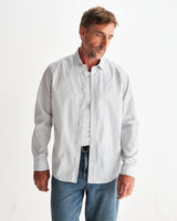 wax london men's Shelly - Ecru And Blue Fine Stripe Poplin Shirt
