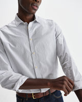 wax london men's Shelly - Ecru And Blue Fine Stripe Poplin Shirt