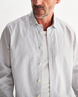 wax london men's Shelly - Ecru And Blue Fine Stripe Poplin Shirt