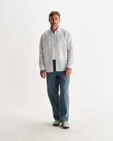 wax london men's Shelly - Ecru And Blue Fine Stripe Poplin Shirt