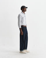 wax london men's Shelly - Ecru And Blue Fine Stripe Poplin Shirt