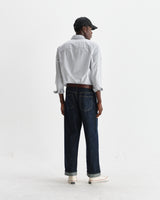 wax london men's Shelly - Ecru And Blue Fine Stripe Poplin Shirt