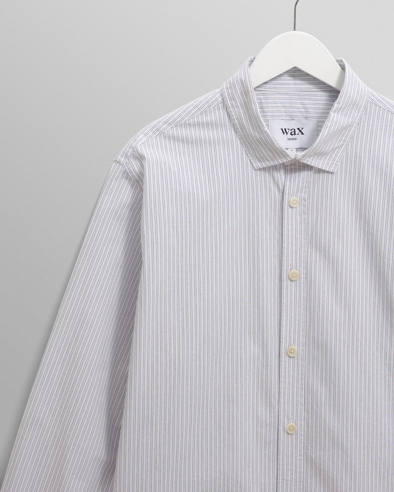 wax london men's Shelly - Ecru And Blue Fine Stripe Poplin Shirt