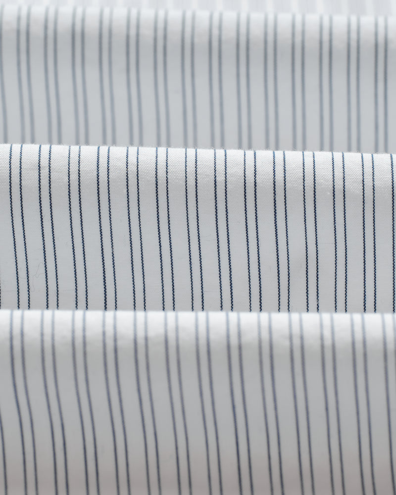 wax london men's Shelly - Ecru And Blue Fine Stripe Poplin Shirt