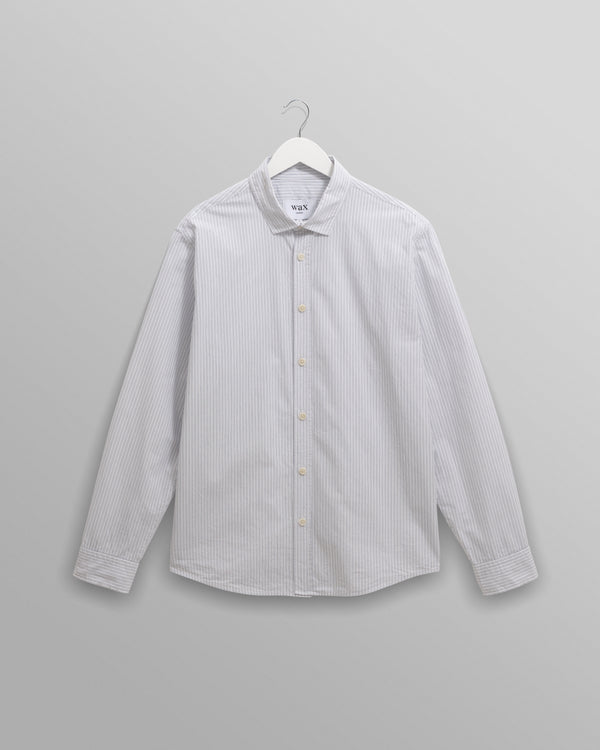 wax london men's Shelly - Ecru And Blue Fine Stripe Poplin Shirt