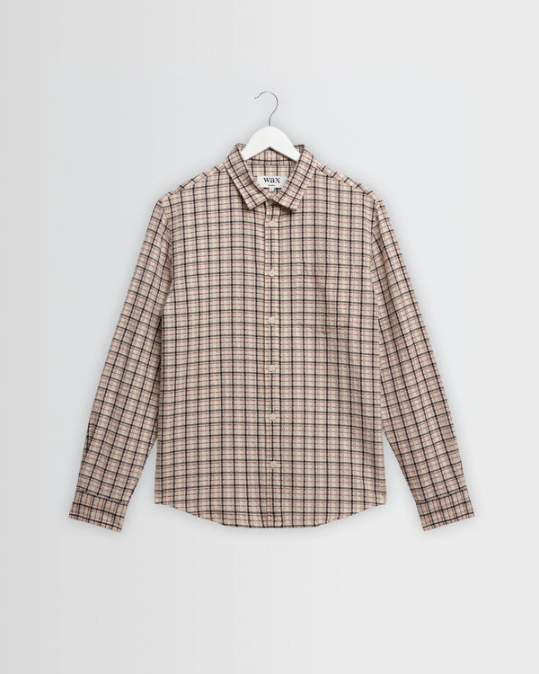 wax london men's Shelly - Ecru And Red Check Dobby Cotton Shirt