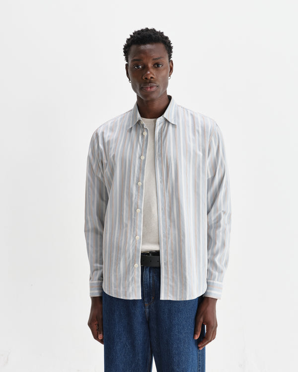 wax london men's Shelly - Light Blue Dobby Stripe Cotton Shirt