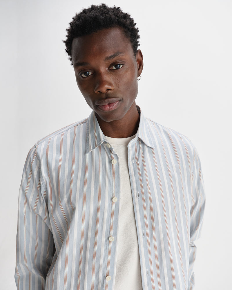 wax london men's Shelly - Light Blue Dobby Stripe Cotton Shirt