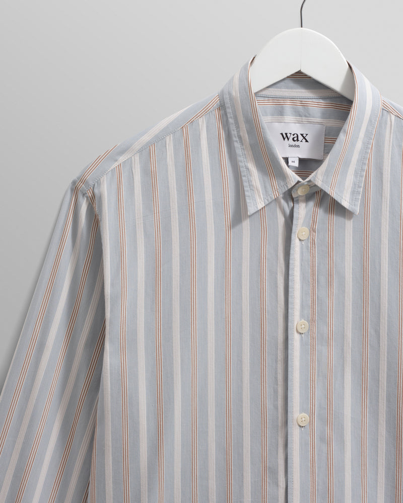 wax london men's Shelly - Light Blue Dobby Stripe Cotton Shirt