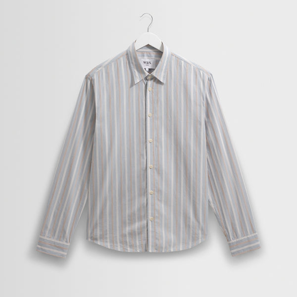 Men's Light Blue Dobby Stripe Cotton Shirt | Wax London