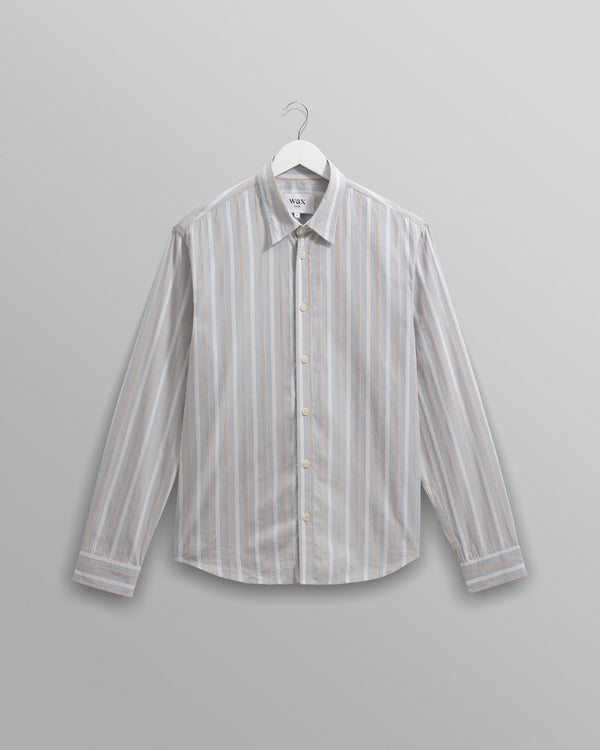wax london men's Shelly - Light Blue Dobby Stripe Cotton Shirt