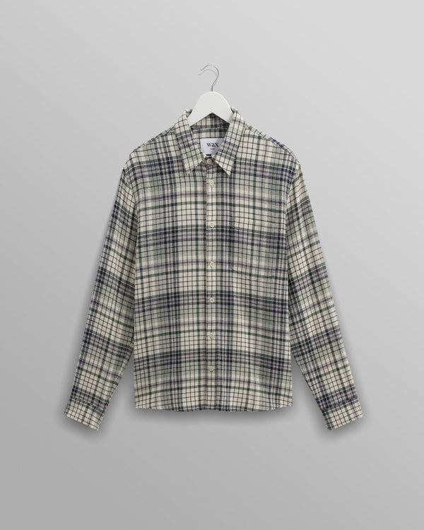 wax london men's Shelly - Navy And Green Check Flannel Shirt