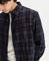 wax london men's Shelly - Navy And Multicolour Check Corduroy Shirt