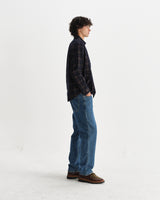 wax london men's Shelly - Navy And Multicolour Check Corduroy Shirt
