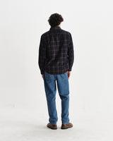 wax london men's Shelly - Navy And Multicolour Check Corduroy Shirt