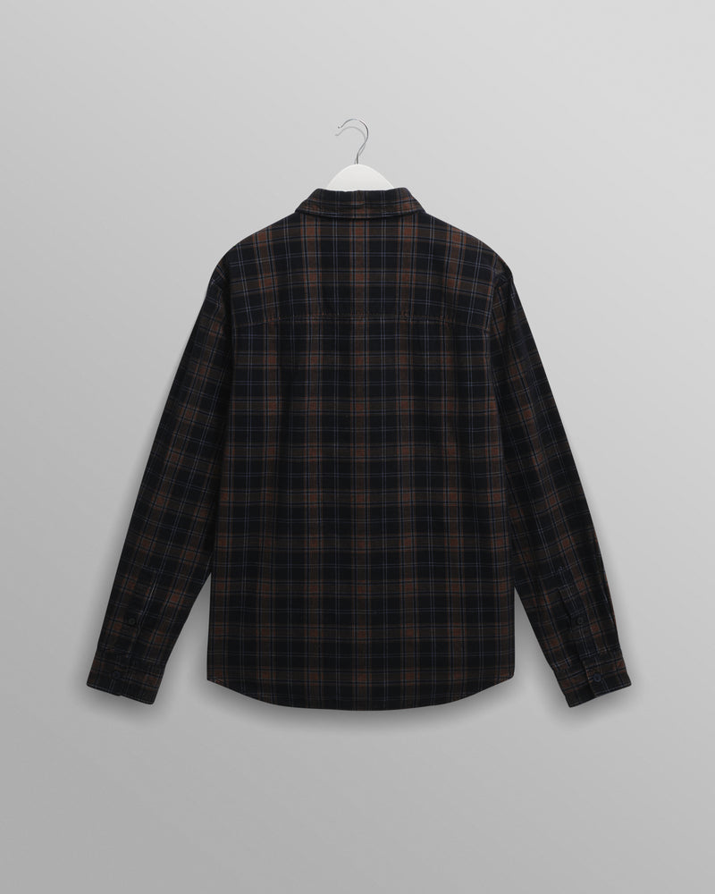 wax london men's Shelly - Navy And Multicolour Check Corduroy Shirt