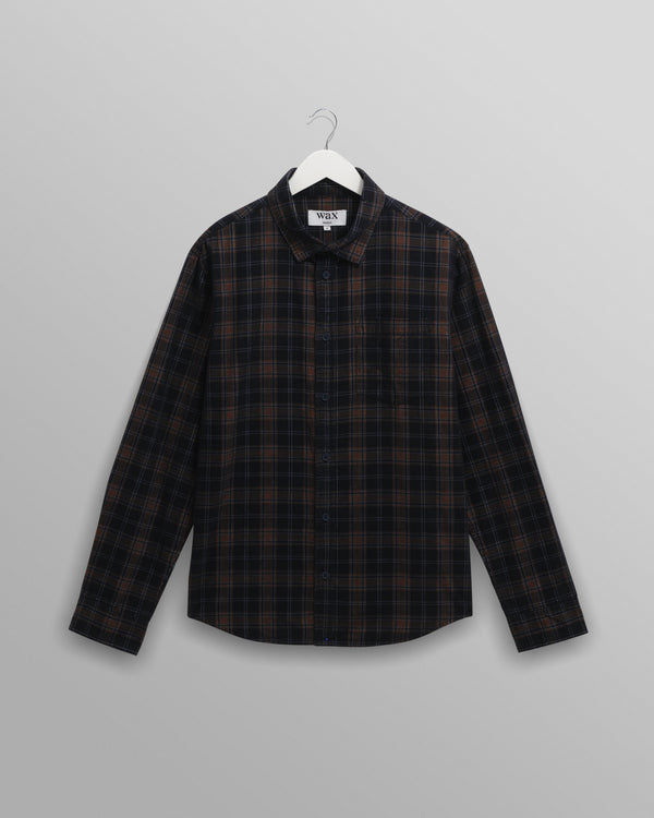 wax london men's Shelly - Navy And Multicolour Check Corduroy Shirt
