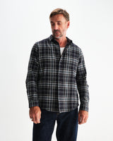 wax london men's Shelly - Navy And Multicolour Seersucker Flannel Shirt