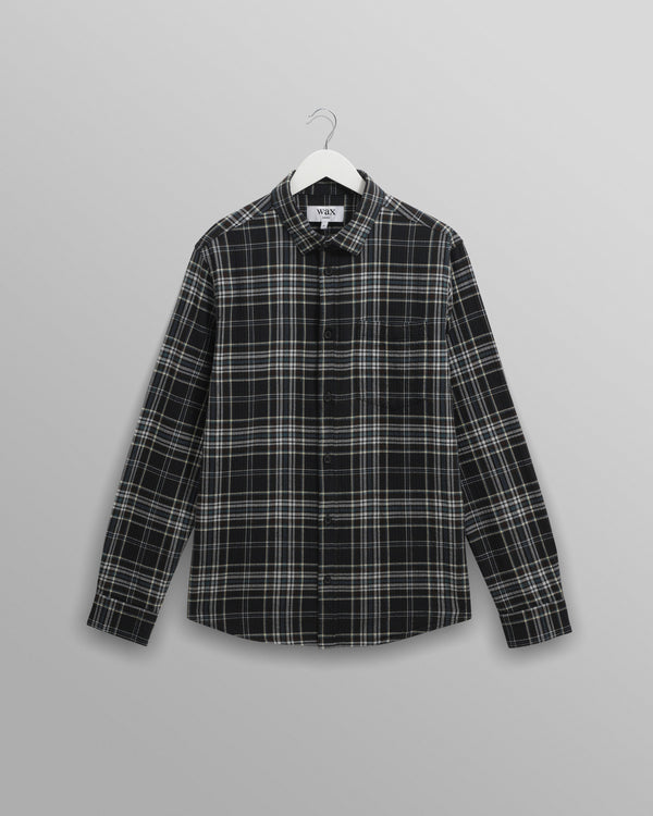 wax london men's Shelly - Navy And Multicolour Seersucker Flannel Shirt