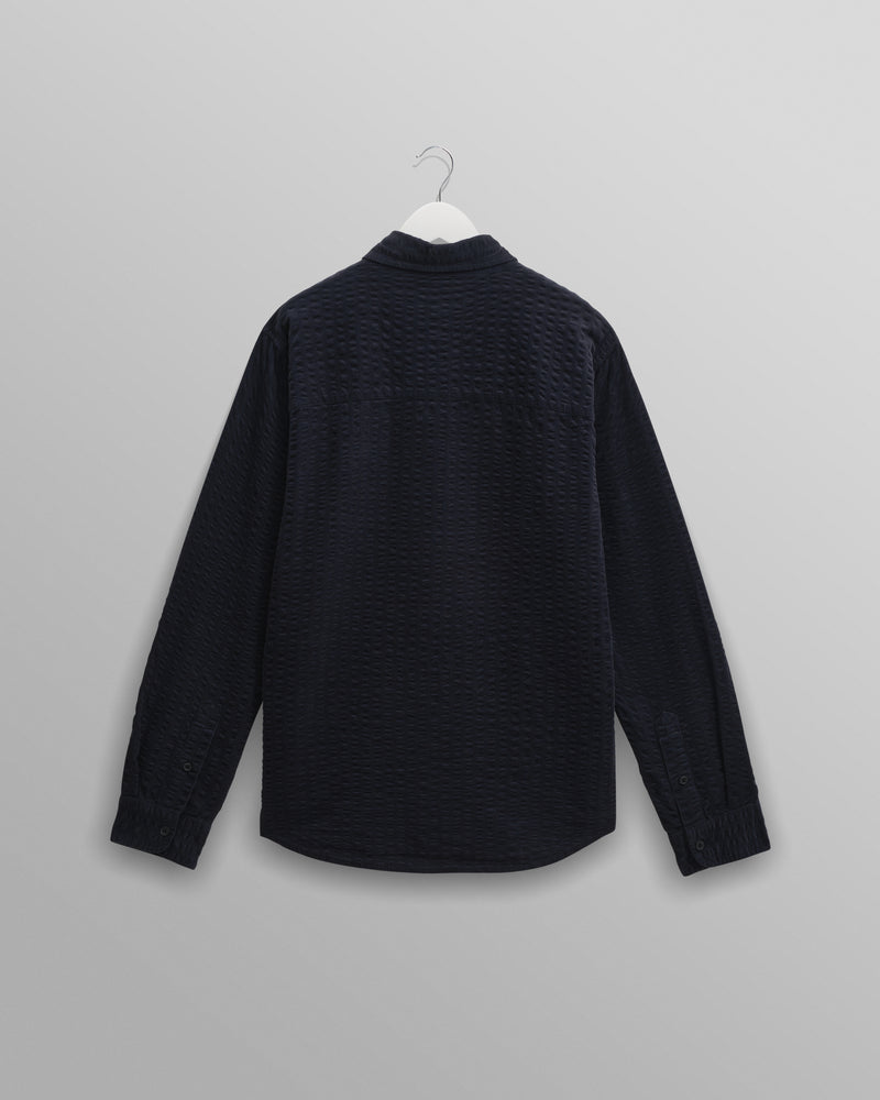 wax london men's Shelly - Navy Seersucker Corduroy Shirt