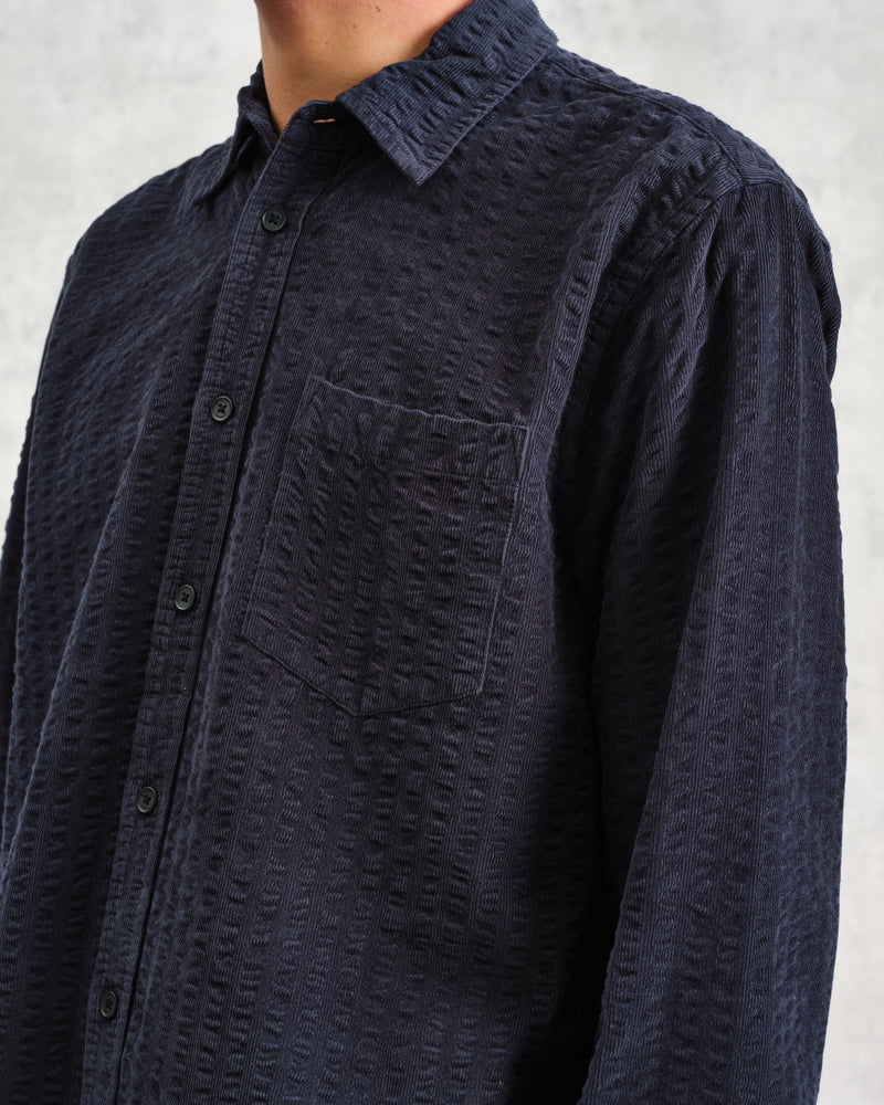 wax london Shelly - Navy Seersucker Corduroy Shirt