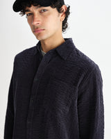 wax london men's Shelly - Navy Seersucker Corduroy Shirt