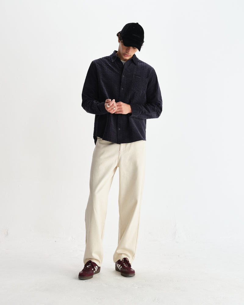 wax london men's Shelly - Navy Seersucker Corduroy Shirt