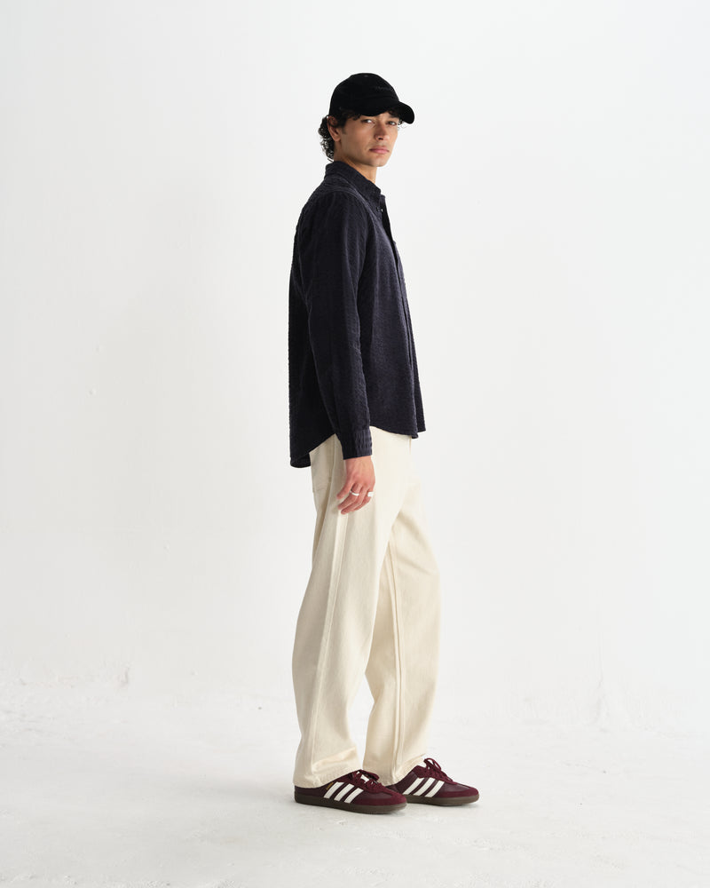 wax london men's Shelly - Navy Seersucker Corduroy Shirt