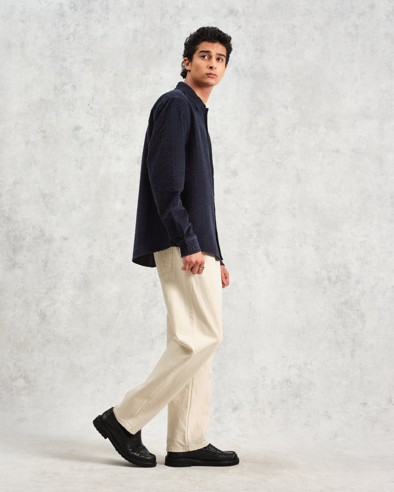 wax london Shelly - Navy Seersucker Corduroy Shirt