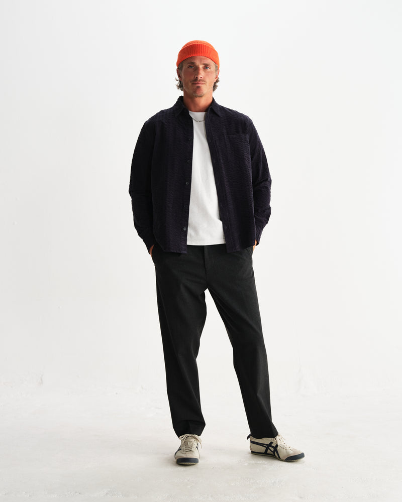 wax london men's Shelly - Navy Seersucker Corduroy Shirt