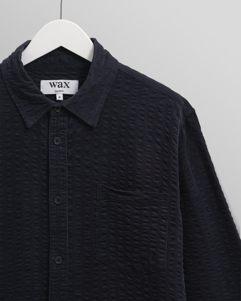 wax london men's Shelly - Navy Seersucker Corduroy Shirt