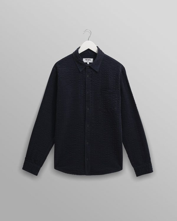 wax london men's Shelly - Navy Seersucker Corduroy Shirt