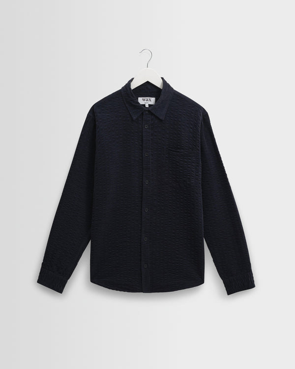 wax london men's Shelly - Navy Seersucker Corduroy Shirt