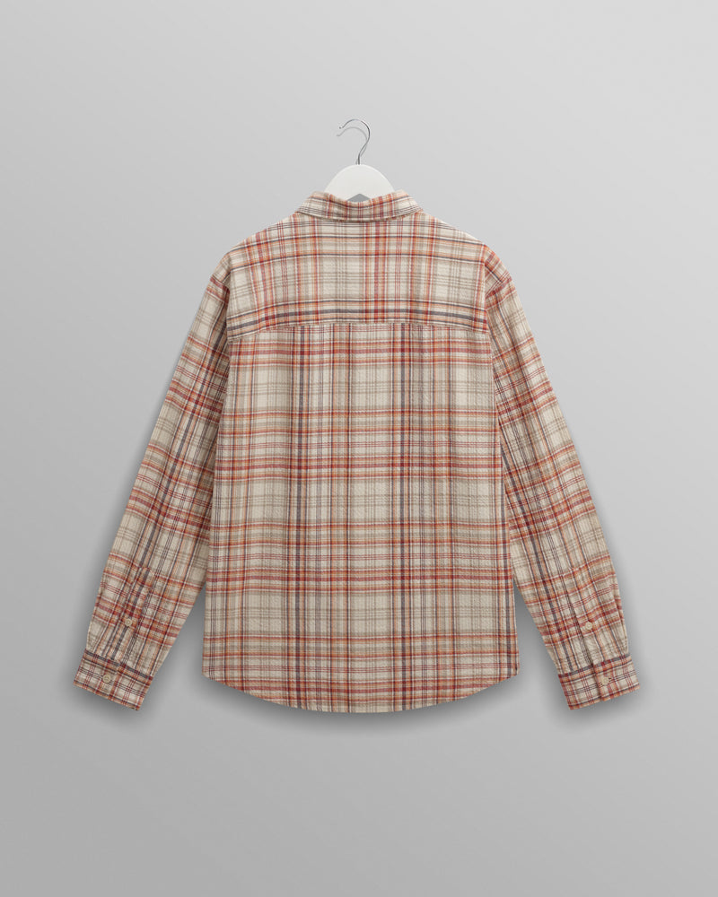 wax london men's Shelly - Rust And Multicolour Seersucker Flannel Shirt
