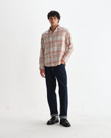 wax london men's Shelly - Rust And Multicolour Seersucker Flannel Shirt
