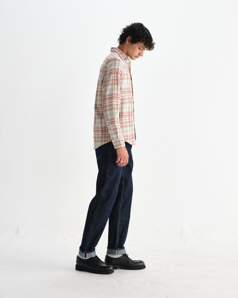wax london men's Shelly - Rust And Multicolour Seersucker Flannel Shirt