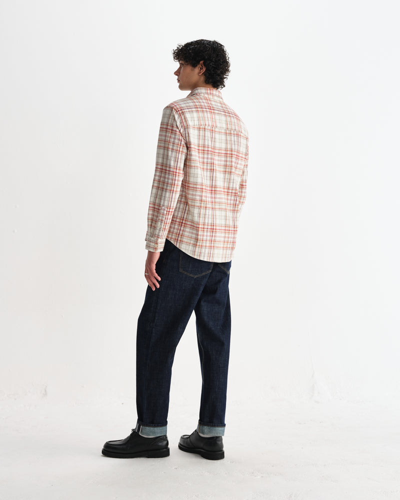 wax london men's Shelly - Rust And Multicolour Seersucker Flannel Shirt