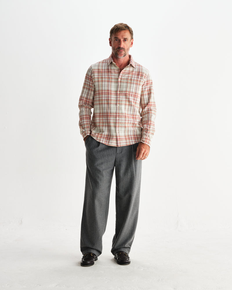 wax london men's Shelly - Rust And Multicolour Seersucker Flannel Shirt