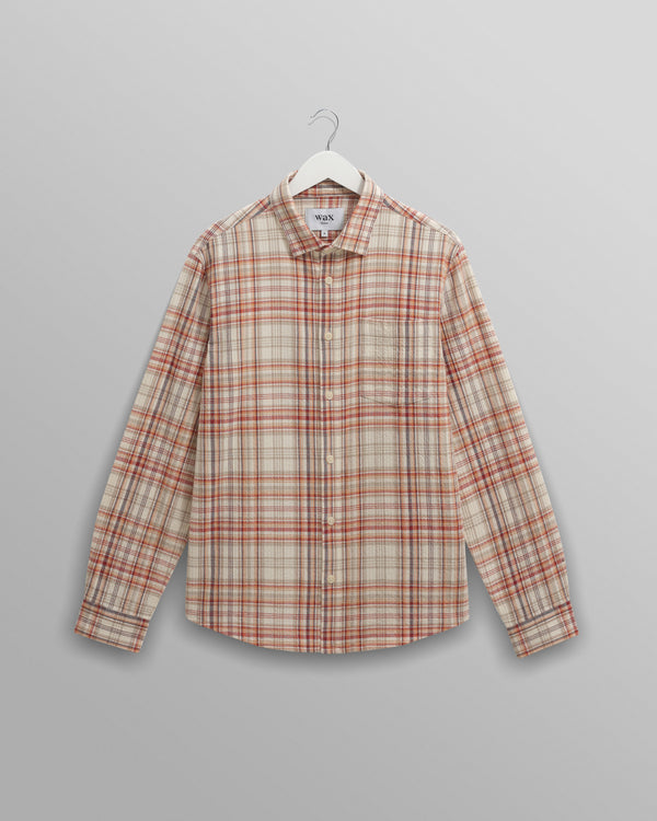 wax london men's Shelly - Rust And Multicolour Seersucker Flannel Shirt