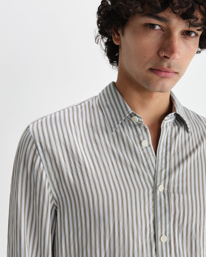 wax london men's Shelly - Sage Viscose Stripe Shirt