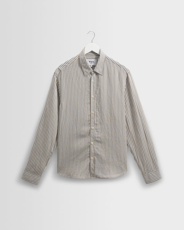 wax london men's Shelly - Sage Viscose Stripe Shirt