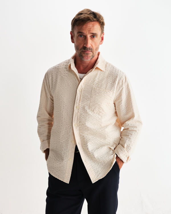 wax london men's Shelly - Stone Seersucker Corduroy Shirt
