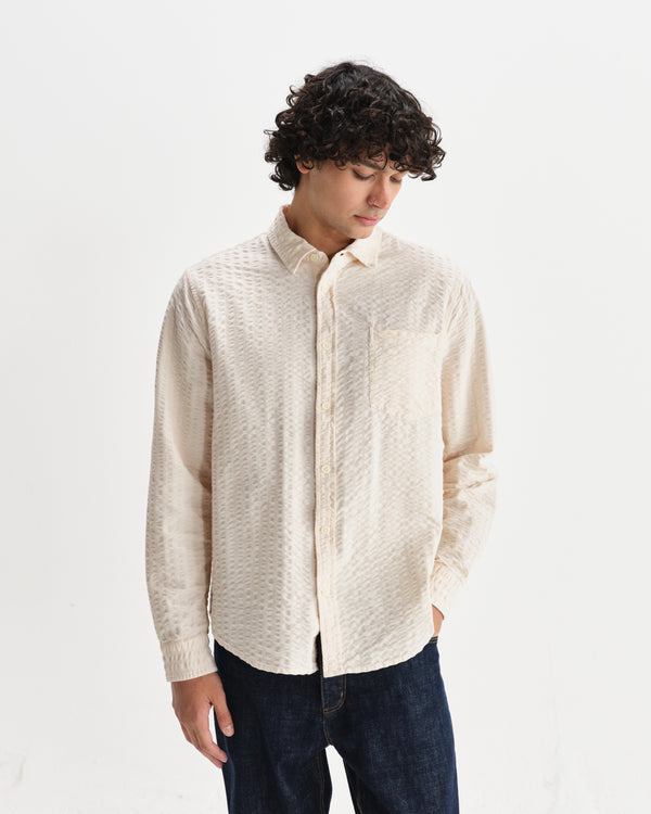 wax london men's Shelly - Stone Seersucker Corduroy Shirt