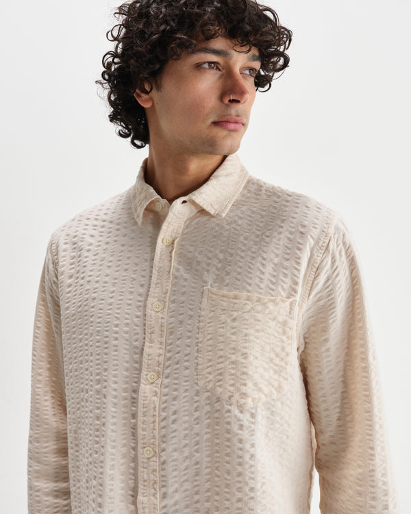 wax london men's Shelly - Stone Seersucker Corduroy Shirt