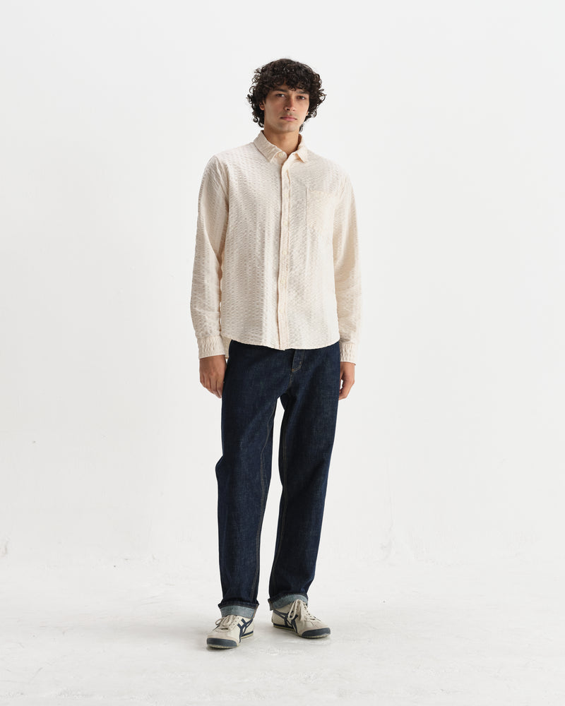 wax london men's Shelly - Stone Seersucker Corduroy Shirt