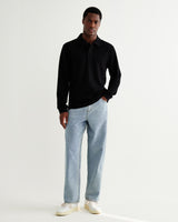 wax london men's Shore - Black Textured Long-Sleeve Polo Shirt