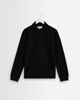 wax london men's Shore - Black Textured Long-Sleeve Polo Shirt