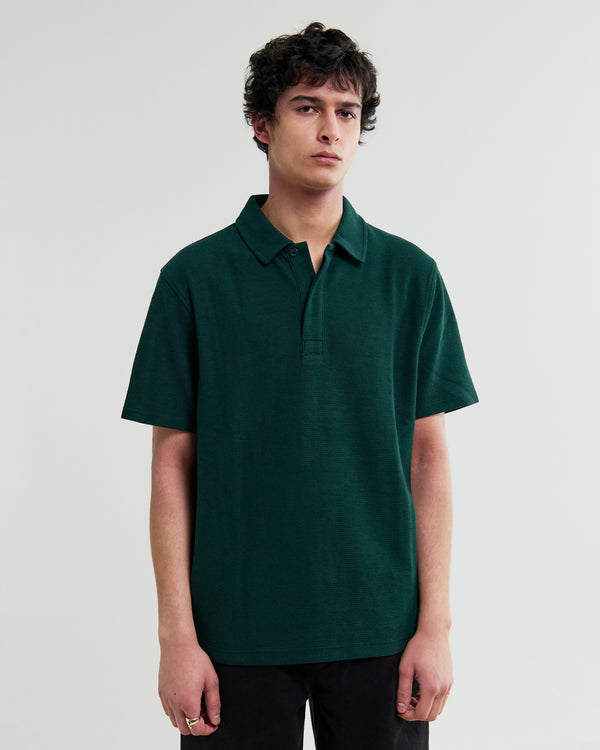 wax london men's Shore - Bottle Green Textured Short-Sleeve Polo Shirt