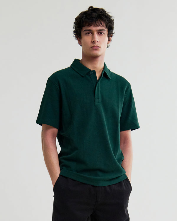 wax london men's Shore - Bottle Green Textured Short-Sleeve Polo Shirt