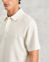 wax london Shore - Ecru Textured Organic Cotton Polo Shirt